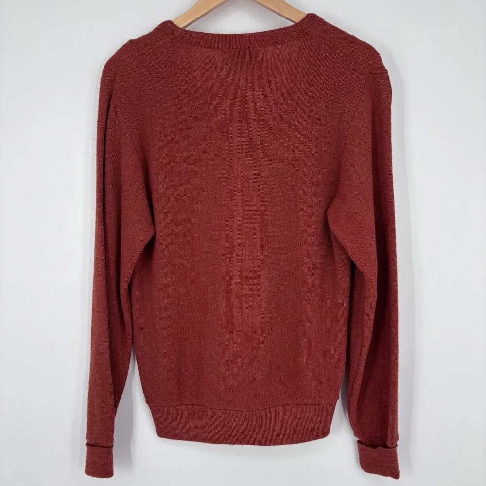 Vtg Steeplechase Cardigan Sweater Mens S Rust Red Button Front Equestrian Logo